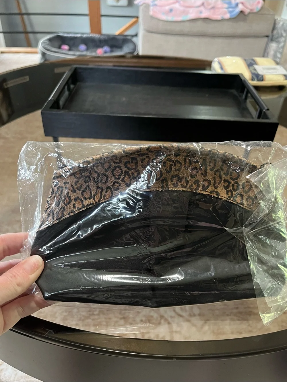 Black and Brown Leopard-Trim Makeup Pouch